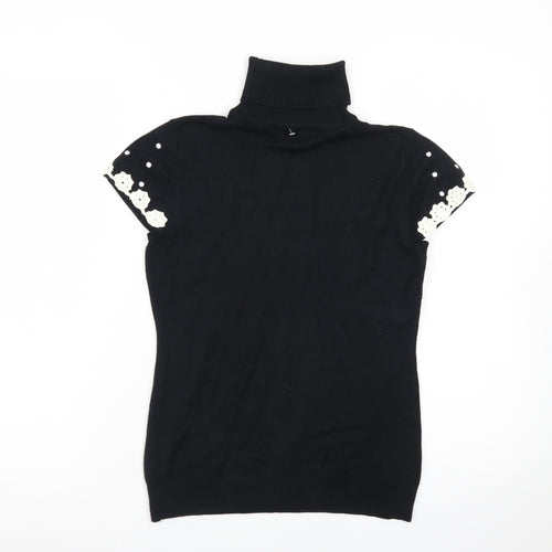 JOY London Black Roll Neck Short Sleeve Polka Dot Jumper Womens M