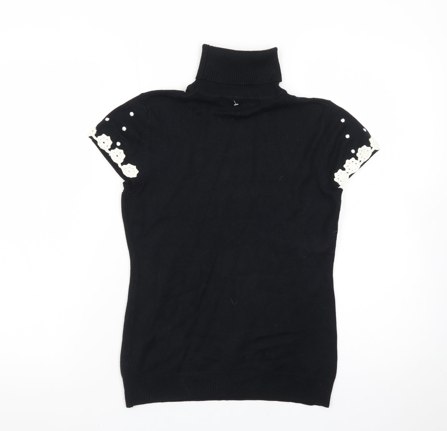 JOY London Black Roll Neck Short Sleeve Polka Dot Jumper Womens M