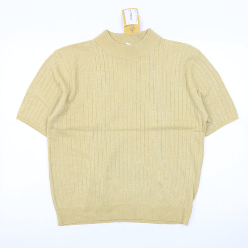 Sag Harbor Women's Gold Knit Mock Neck Short Sleeve Blouse Size L