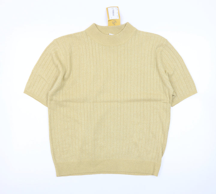 Sag Harbor Women's Gold Knit Mock Neck Short Sleeve Blouse Size L