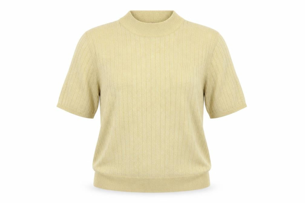 Sag Harbor Women's Gold Knit Mock Neck Short Sleeve Blouse Size L
