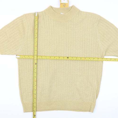Sag Harbor Women's Gold Knit Mock Neck Short Sleeve Blouse Size L