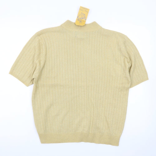 Sag Harbor Women's Gold Knit Mock Neck Short Sleeve Blouse Size L