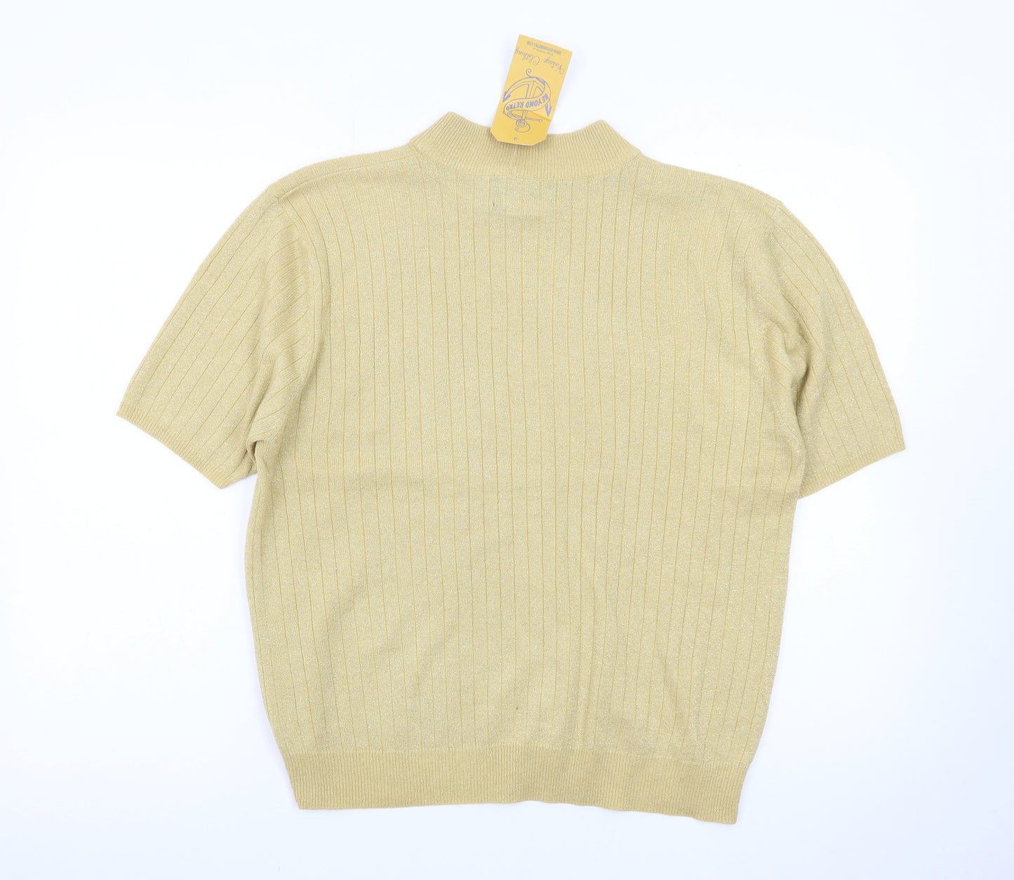 Sag Harbor Women's Gold Knit Mock Neck Short Sleeve Blouse Size L