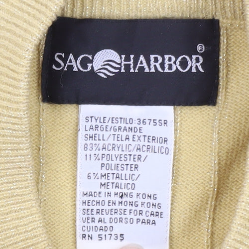 Sag Harbor Women's Gold Knit Mock Neck Short Sleeve Blouse Size L