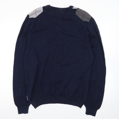 Chaps Men's Blue Argyle V-Neck Cotton Jumper Size M