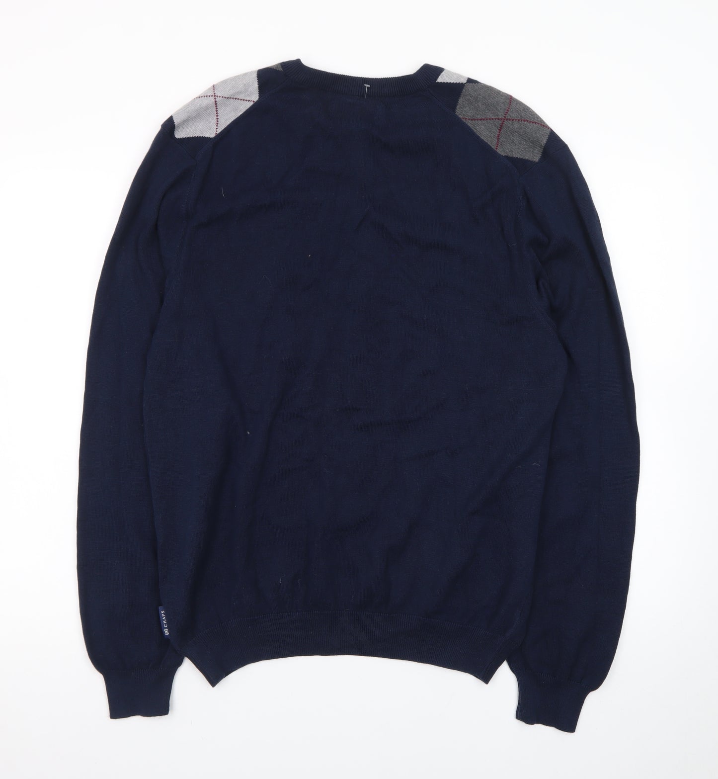 Chaps Men's Blue Argyle V-Neck Cotton Jumper Size M