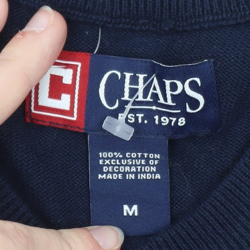 Chaps Men's Blue Argyle V-Neck Cotton Jumper Size M