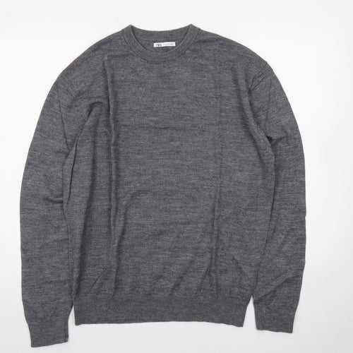 Zara Men's Grey Wool Crew Neck Pullover Jumper XL