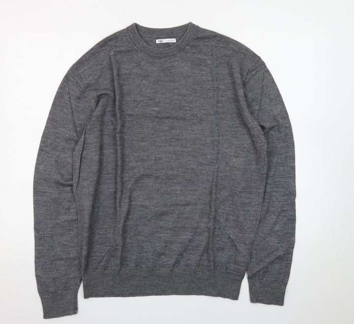 Zara Men's Grey Wool Crew Neck Pullover Jumper XL