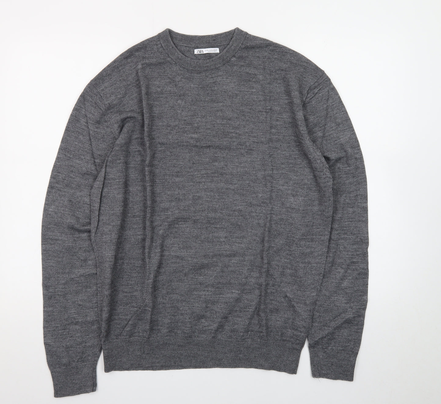 Zara Men's Grey Wool Crew Neck Pullover Jumper XL
