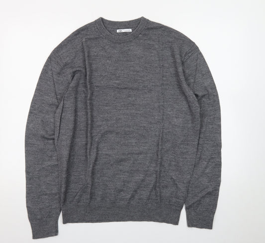 Zara Men's Grey Wool Crew Neck Pullover Jumper XL