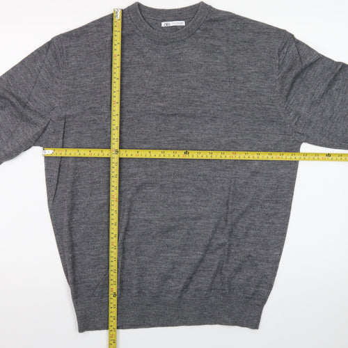 Zara Men's Grey Wool Crew Neck Pullover Jumper XL