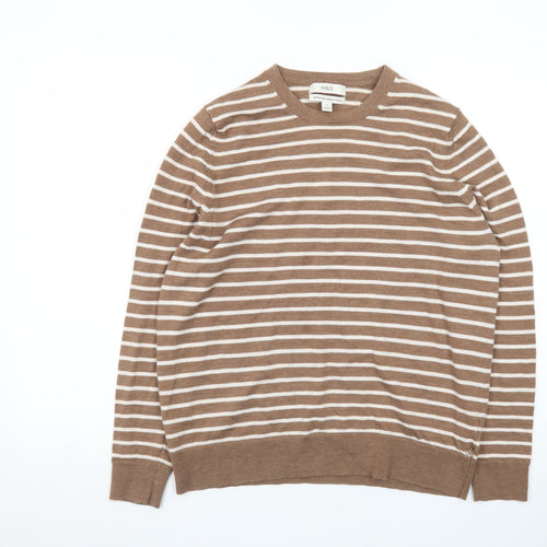 Marks and Spencer Women's Brown Striped Merino Wool Jumper Size 16