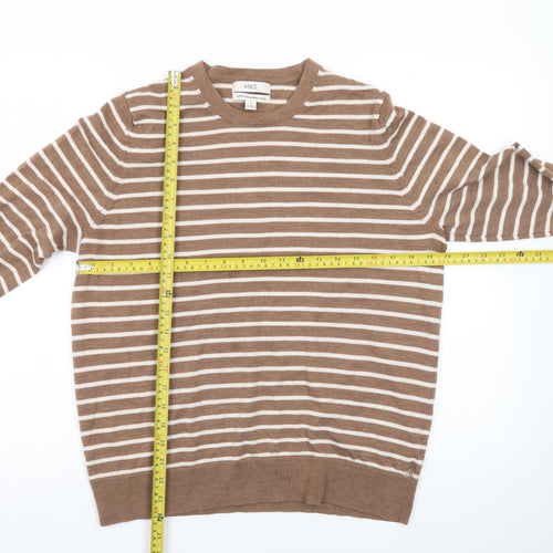 Marks and Spencer Women's Brown Striped Merino Wool Jumper Size 16