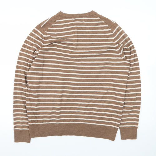 Marks and Spencer Women's Brown Striped Merino Wool Jumper Size 16