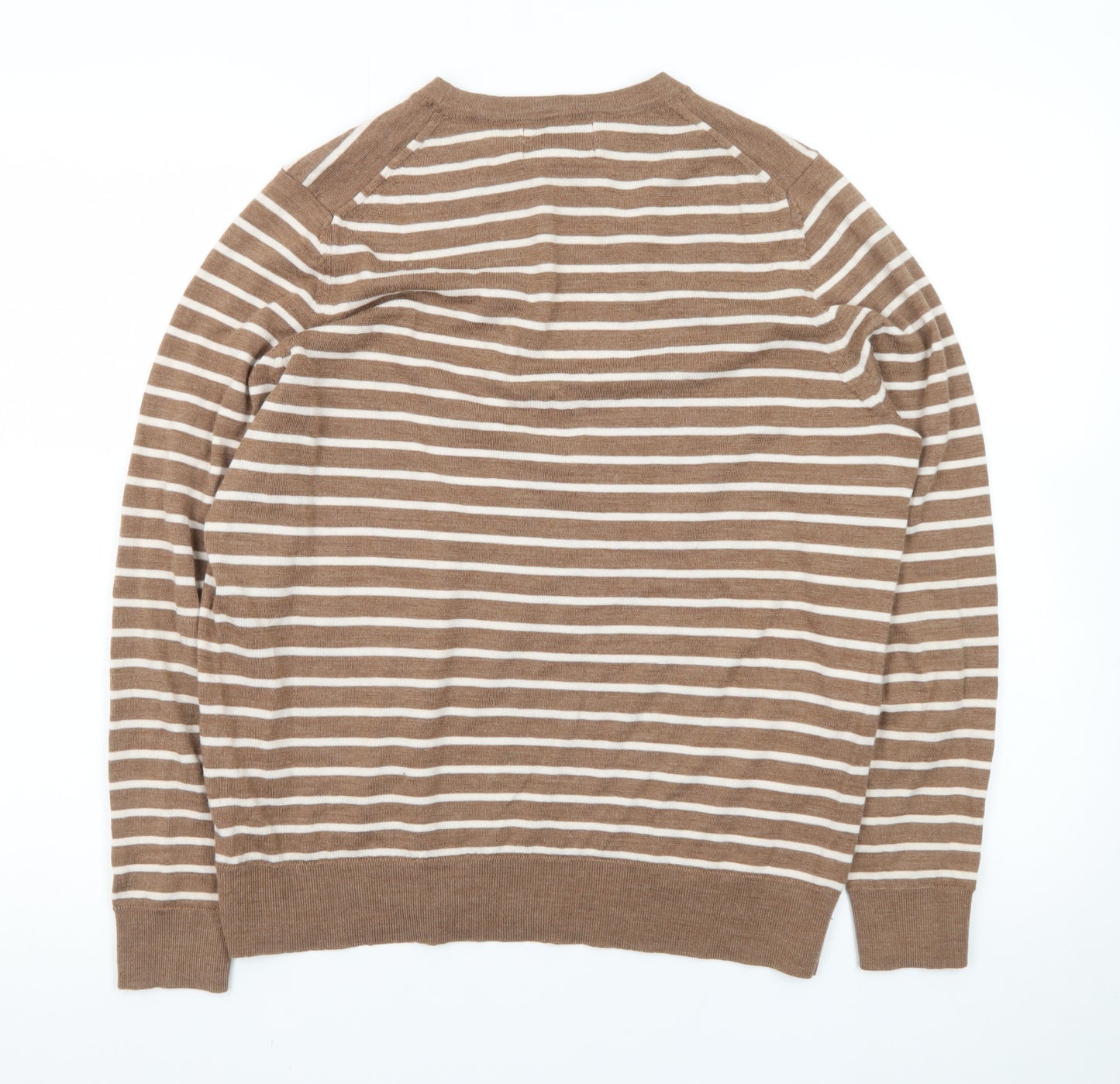 Marks and Spencer Women's Brown Striped Merino Wool Jumper Size 16