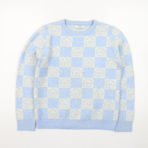 Primark Teens Blue Check Flower Knit Jumper XS Pullover