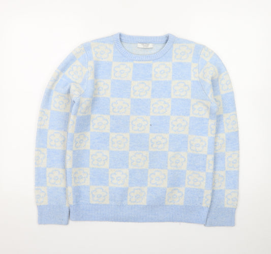 Primark Teens Blue Check Flower Knit Jumper XS Pullover