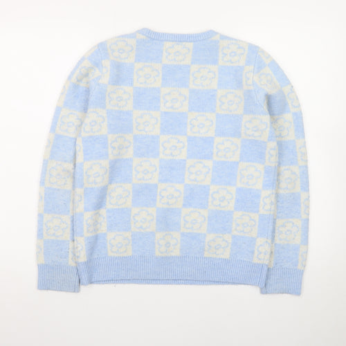 Primark Teens Blue Check Flower Knit Jumper XS Pullover