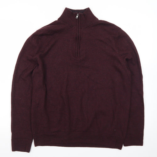 Express Men’s Red Wool Half Zip Jumper XL High Neck