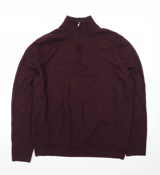 Express Men’s Red Wool Half Zip Jumper XL High Neck