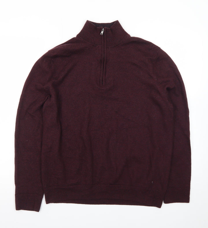 Express Men’s Red Wool Half Zip Jumper XL High Neck