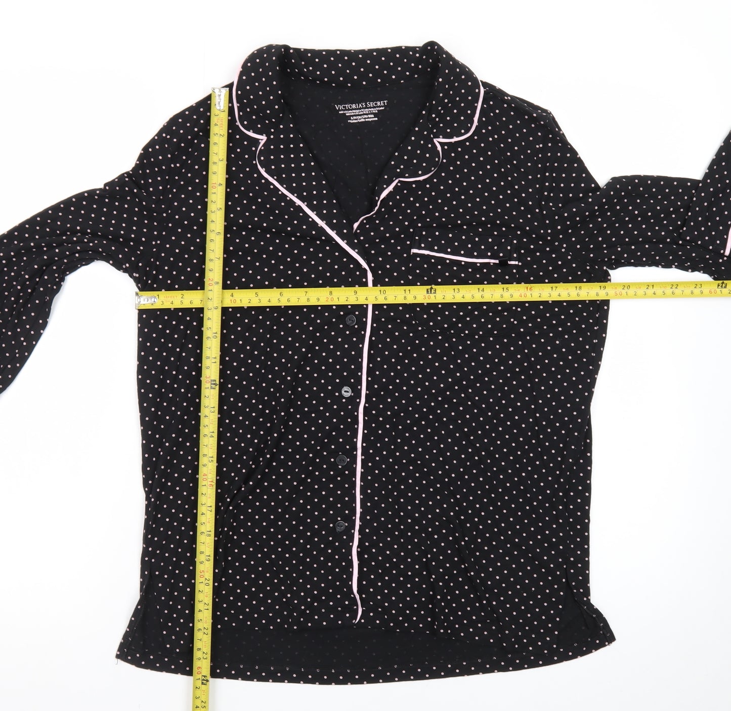 Victoria's Secret Women's Black Polka Dot Long Sleeve Pyjama Top S