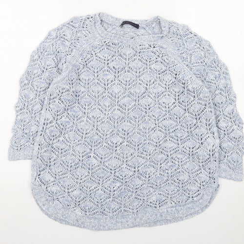 Marks and Spencer Women Blue Open-Knit 3/4 Sleeve Jumper Size 14