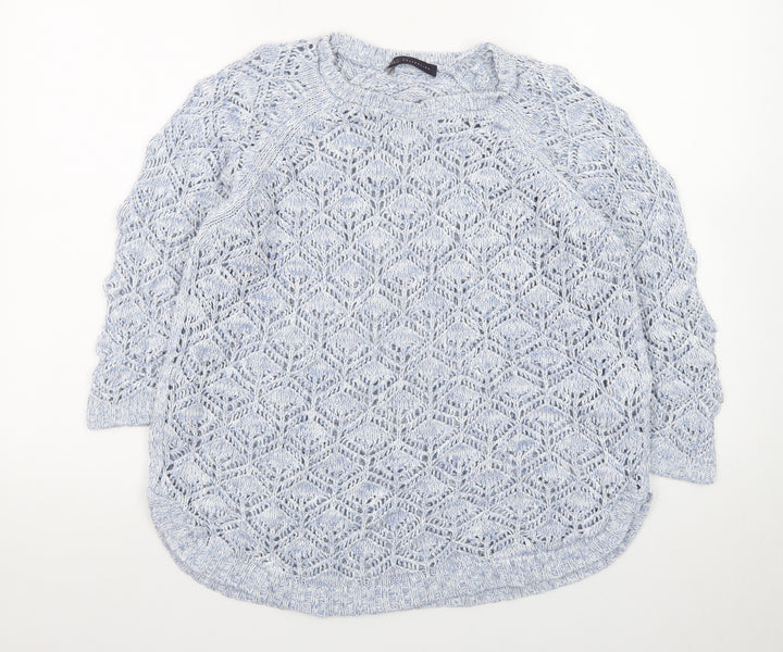 Marks and Spencer Women Blue Open-Knit 3/4 Sleeve Jumper Size 14