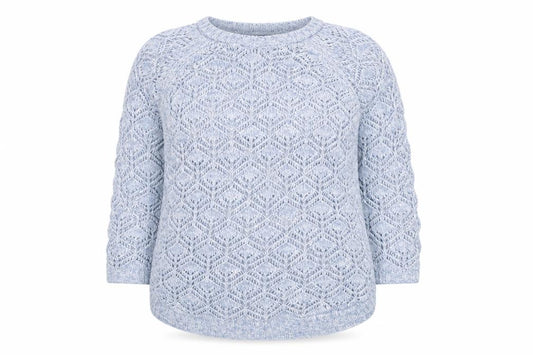 Front view of Marks & Spencer Women Blue Open-Knit 3/4 Sleeve Jumper, size 14