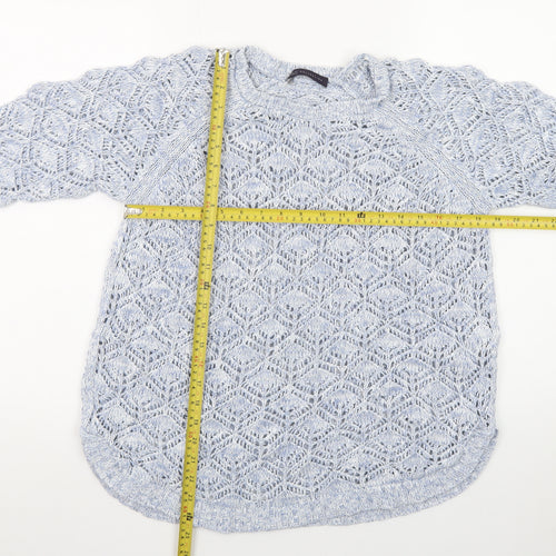 Marks and Spencer Women Blue Open-Knit 3/4 Sleeve Jumper Size 14