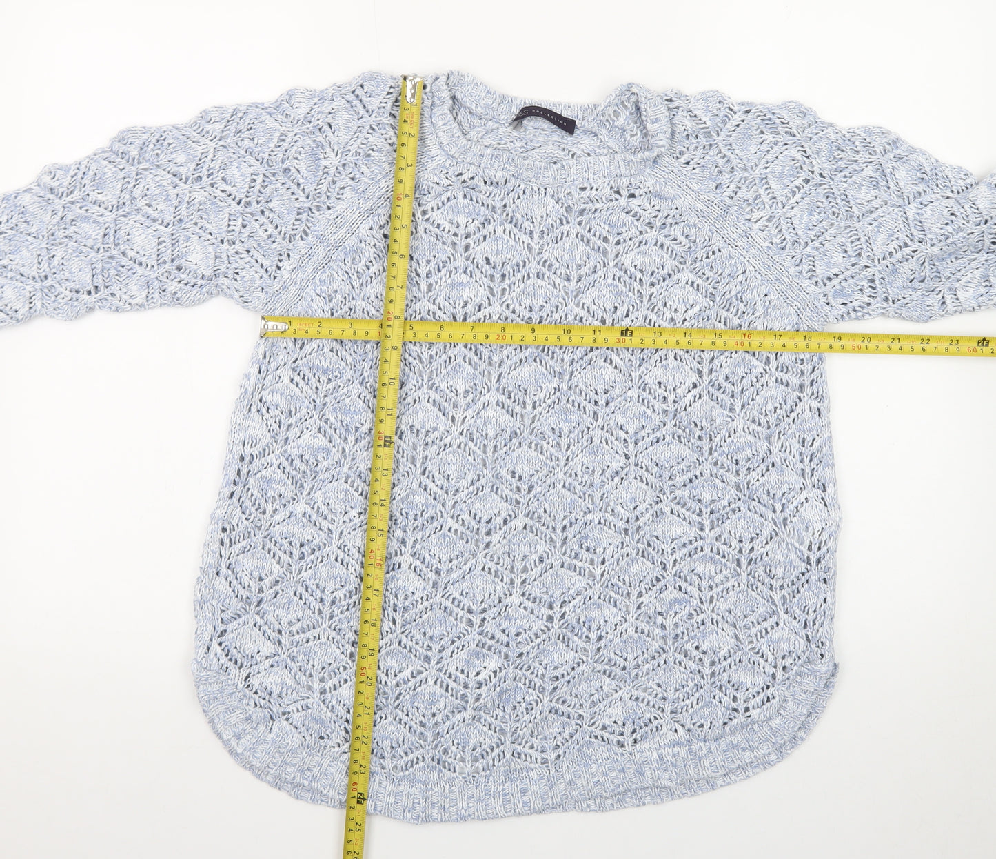 Marks and Spencer Women Blue Open-Knit 3/4 Sleeve Jumper Size 14