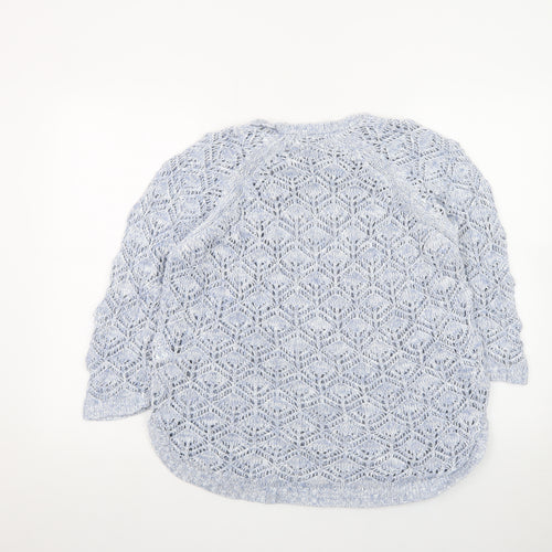 Marks and Spencer Women Blue Open-Knit 3/4 Sleeve Jumper Size 14