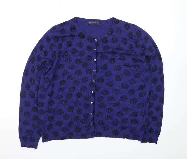 Marks and Spencer Women's Blue Cardigan UK 18 Crew Neck Knit