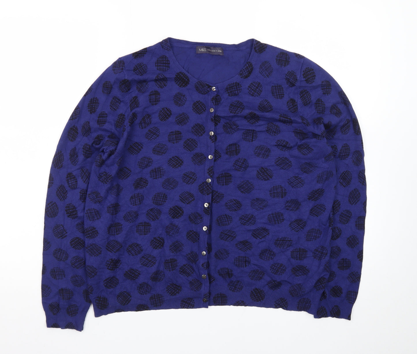 Marks and Spencer Women's Blue Cardigan UK 18 Crew Neck Knit