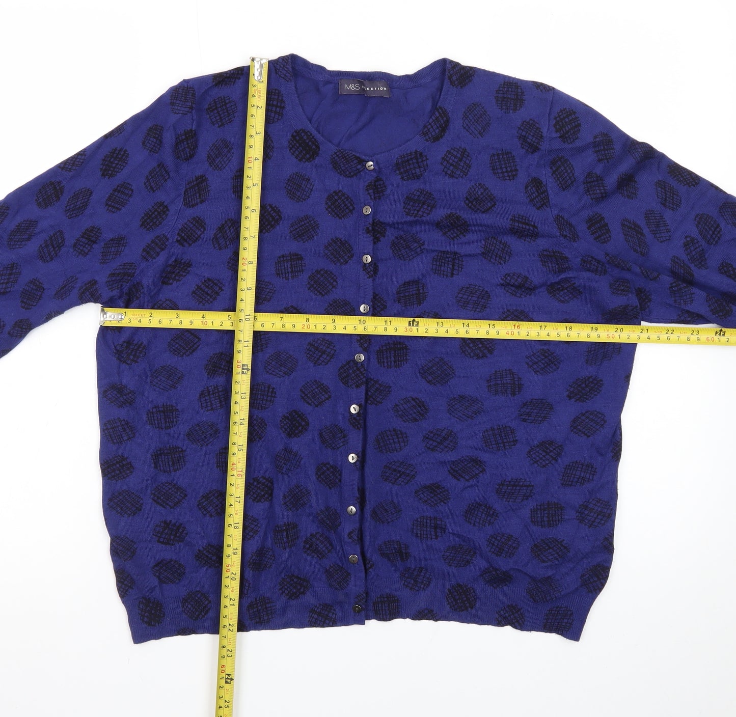 Marks and Spencer Women's Blue Cardigan UK 18 Crew Neck Knit