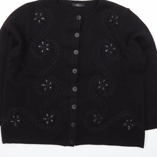 Bm Women Black Beaded Button Cardigan L Long Sleeve Classic