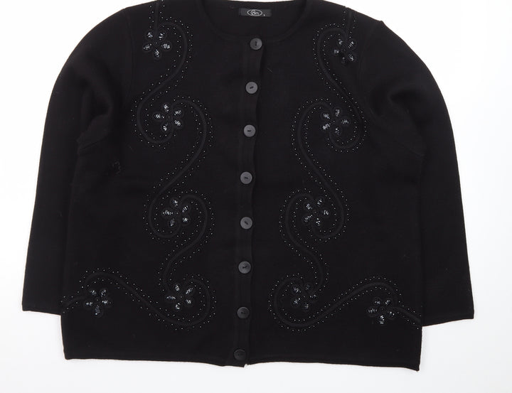 Bm Women Black Beaded Button Cardigan L Long Sleeve Classic
