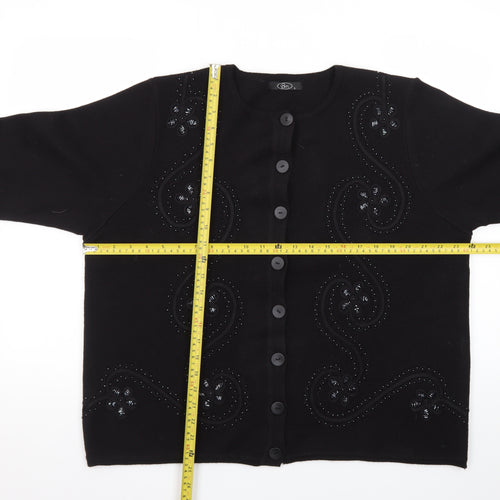 Bm Women Black Beaded Button Cardigan L Long Sleeve Classic