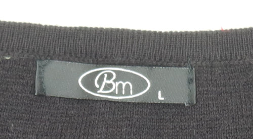 Bm Women Black Beaded Button Cardigan L Long Sleeve Classic