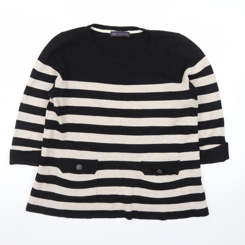 Marks and Spencer Women Black Beige Striped Jumper UK 14 3/4 Sleeve
