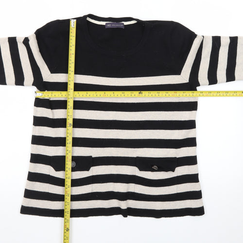Marks and Spencer Women Black Beige Striped Jumper UK 14 3/4 Sleeve