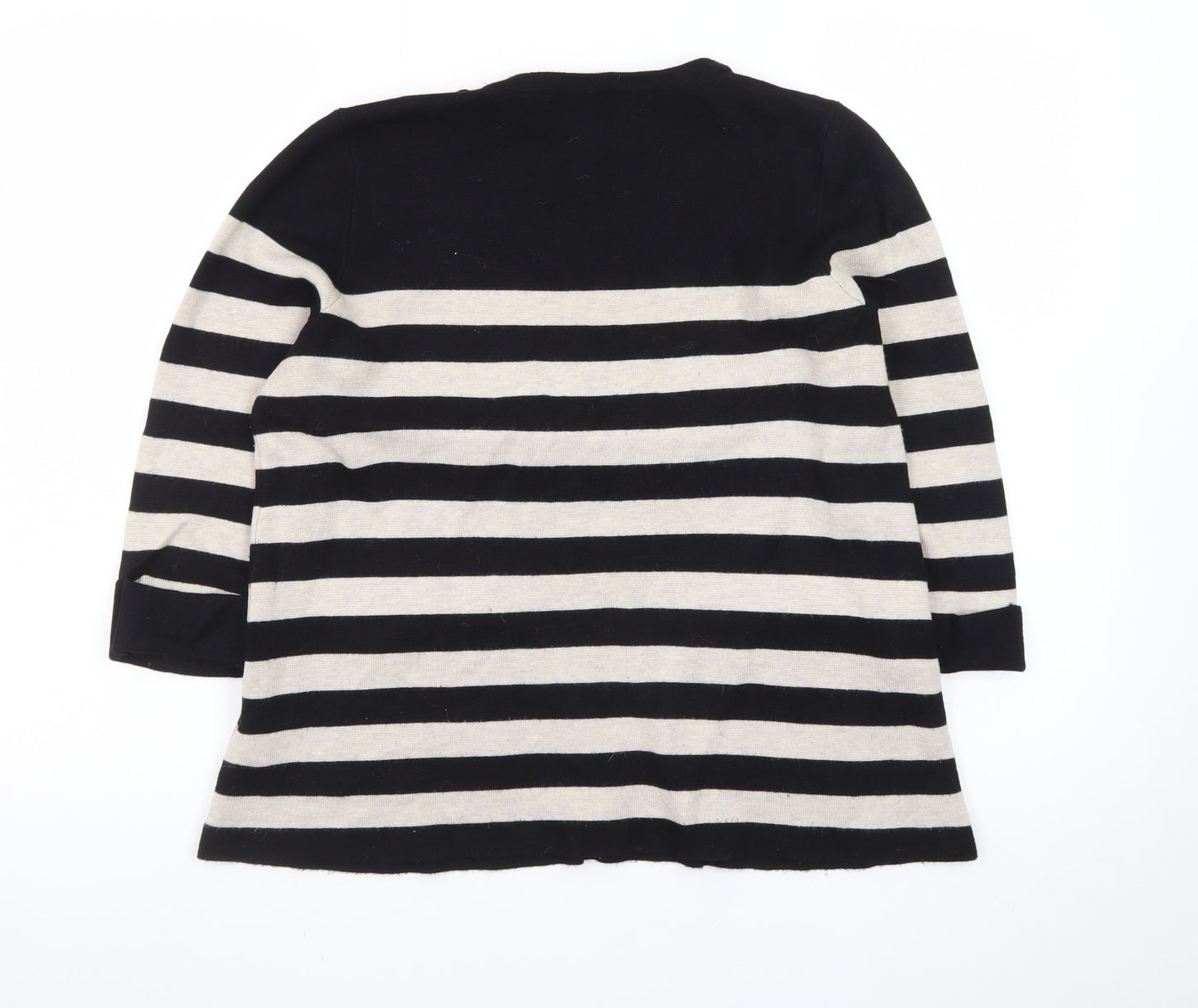 Marks and Spencer Women Black Beige Striped Jumper UK 14 3/4 Sleeve