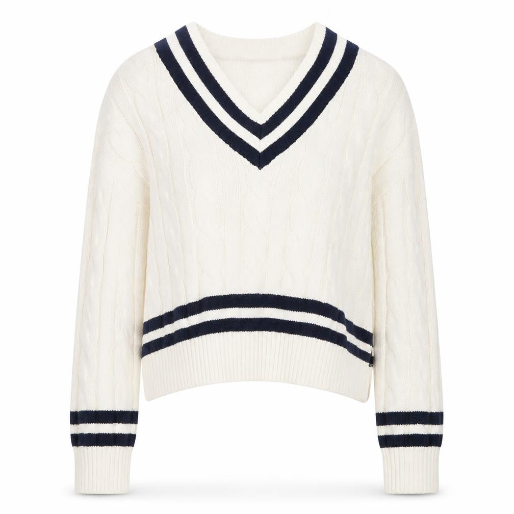 Front view of Primark women’s ivory v-neck cable-knit jumper xs