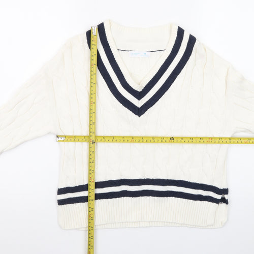 Primark Womens Ivory V-Neck Cable-Knit Jumper XS