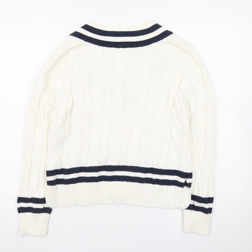 Primark Womens Ivory V-Neck Cable-Knit Jumper XS