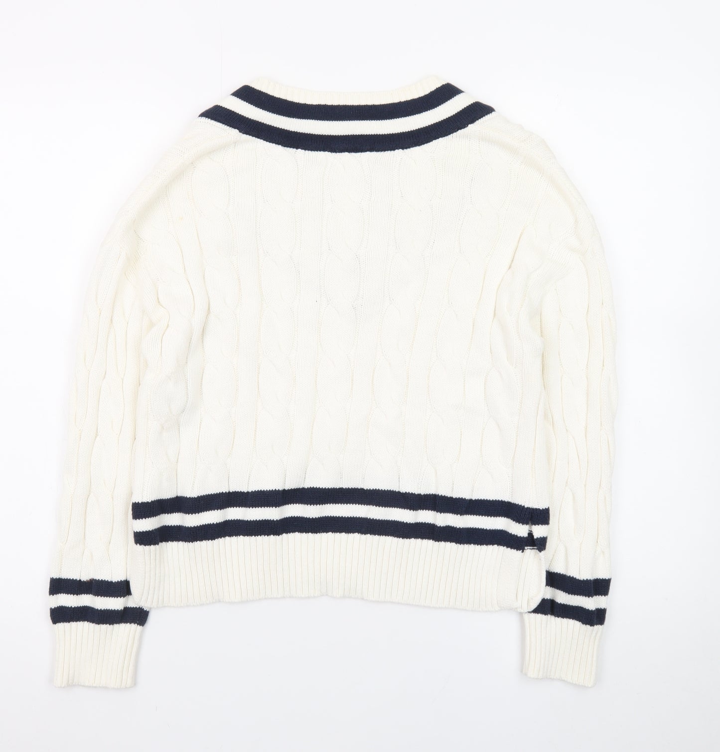 Primark Womens Ivory V-Neck Cable-Knit Jumper XS
