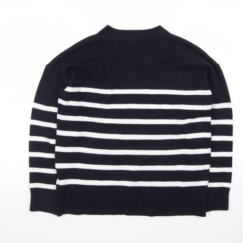 Marks and Spencer Women's Navy Stripe V-Neck Jumper Medium