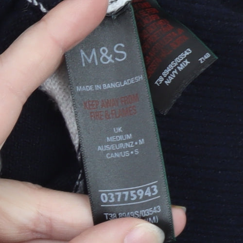 Marks and Spencer Women's Navy Stripe V-Neck Jumper Medium